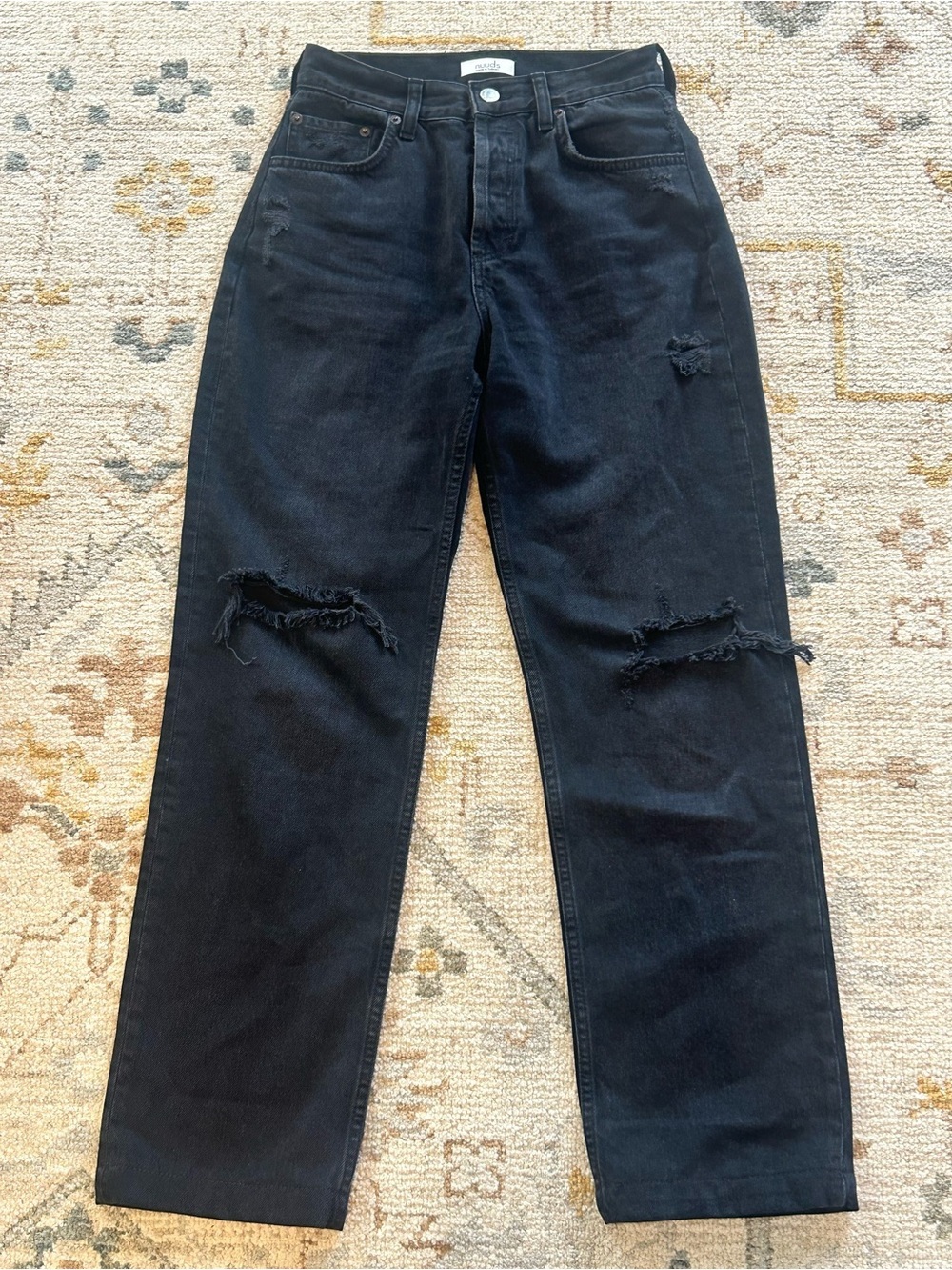 nuuds Black Relaxed Fit Distressed Jeans